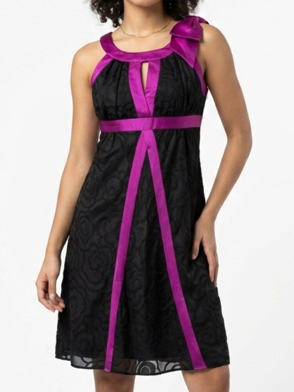 BETSEY JOHNSON Y2K Satin Bow Dress Black Purple 2 Vintage